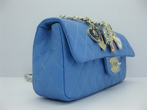 AAA Chanel Classic Quilted Shoulder Bags Lambskin 46513 Sky-Blue Fake